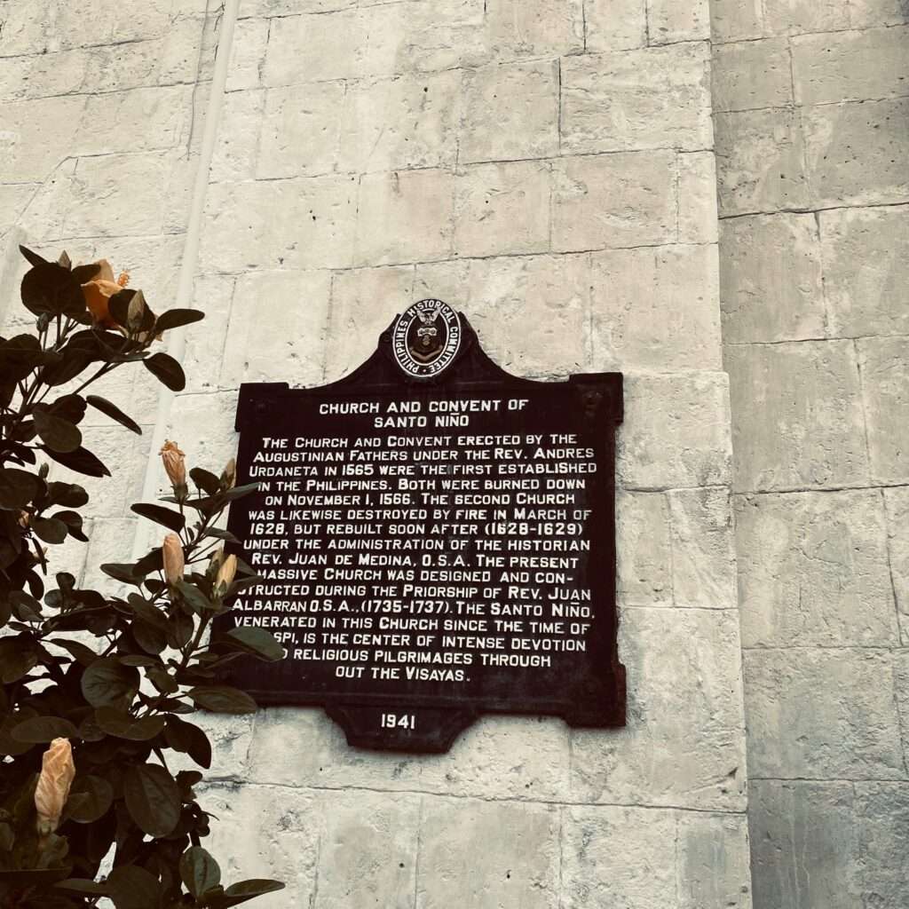 Visiting Basilica Minore del Santo Nino in Cebu City 2 Construction plaque for the church and convent of Santo Nino