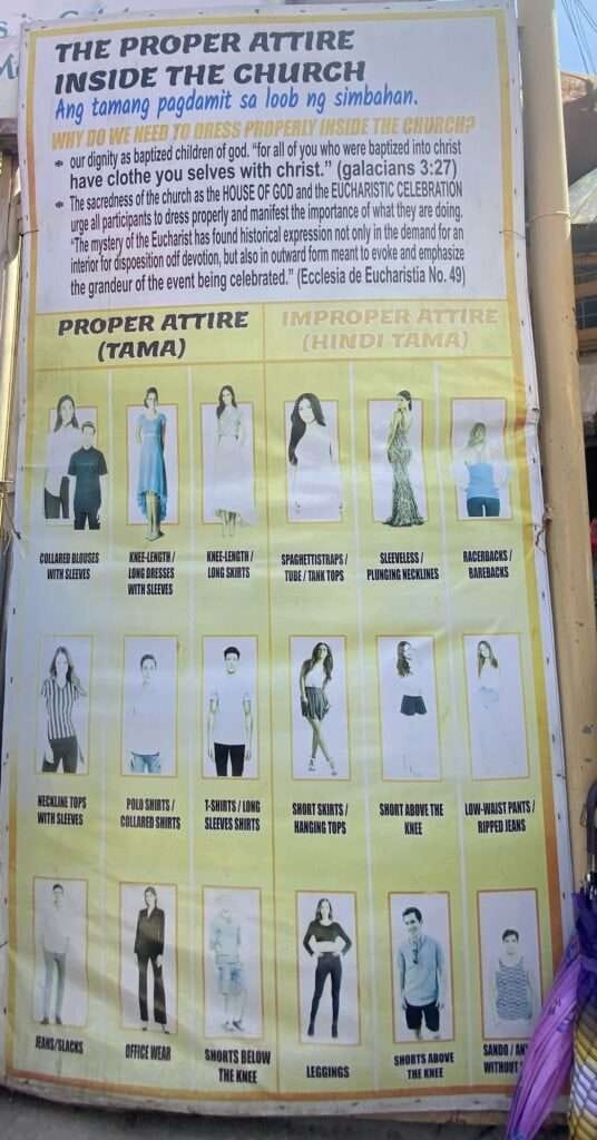 Simala Shrine 2024: A Journey to the Miraculous and Mystical Castle Church in Cebu 9 Signage at Simala shrine displaying the proper attire to wear and which clothing is not allowed inside the church.