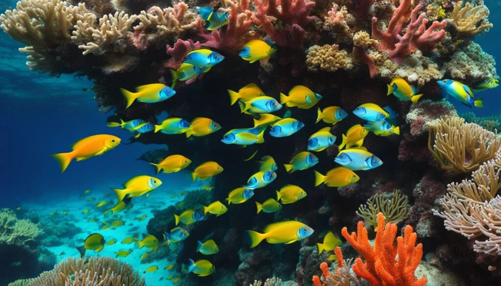 2024 List of Best and Most Beautiful Beaches in Philippines 6 A vibrant school of rainbow-colored fish swimming among the colorful coral reefs in the crystal clear waters.