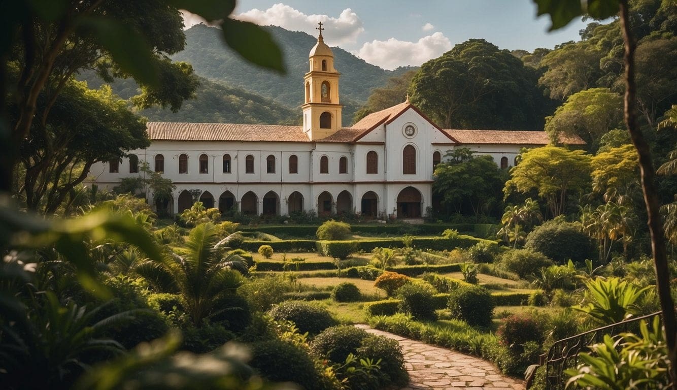 The Historic Lazi Convent and San Isidro Church in Siquijor 5 The Lazi Convent and church stand tall against a backdrop of lush greenery, with intricate details and vibrant colors adorning the buildings