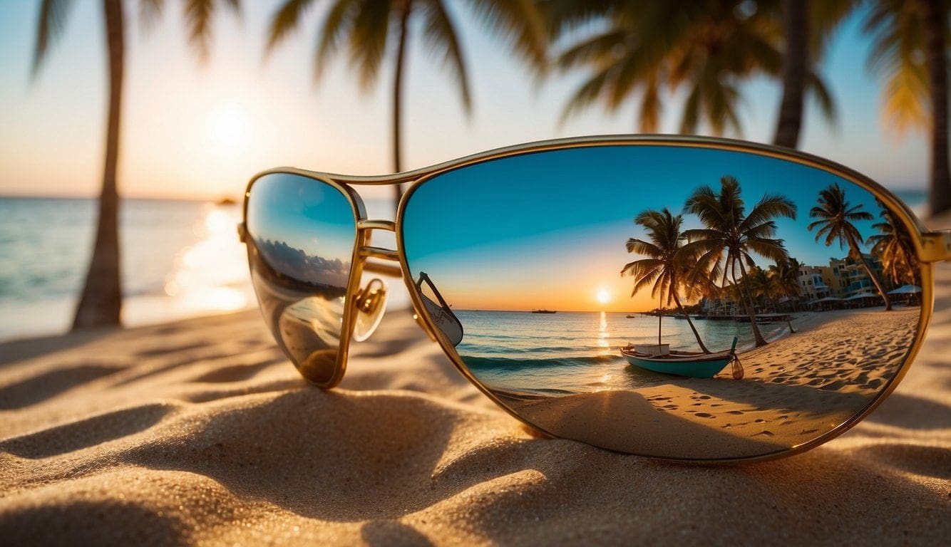 Unwind at Paliton Beach: A San Juan, Siquijor Island Guide 2 The sun sets over Paliton Beach, casting a warm glow on the golden sand and turquoise waters. Palm trees sway gently in the breeze as colorful boats dot the horizon
