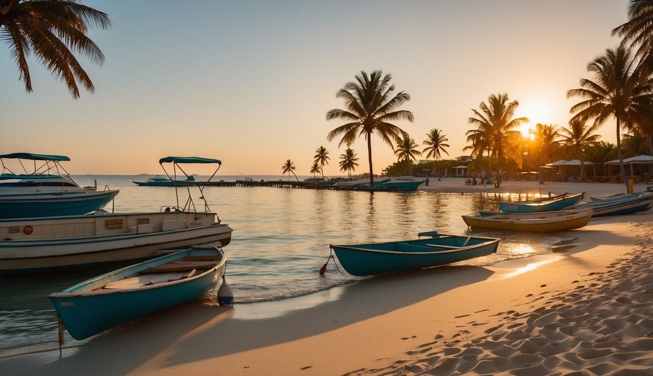 Unwind at Paliton Beach: A San Juan, Siquijor Island Guide 3 The sun sets over Paliton Beach, casting a warm glow on the white sand and turquoise waters. Palm trees sway gently in the breeze, while colorful boats bob in the distance
