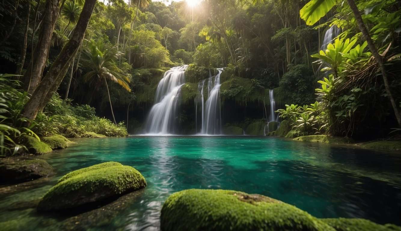 Lagaan Falls, The Best Waterfalls in Siquijor Islands' Lazi 5 Lagaan Falls cascades over moss-covered rocks into a crystal-clear pool surrounded by lush greenery in Siquijor
