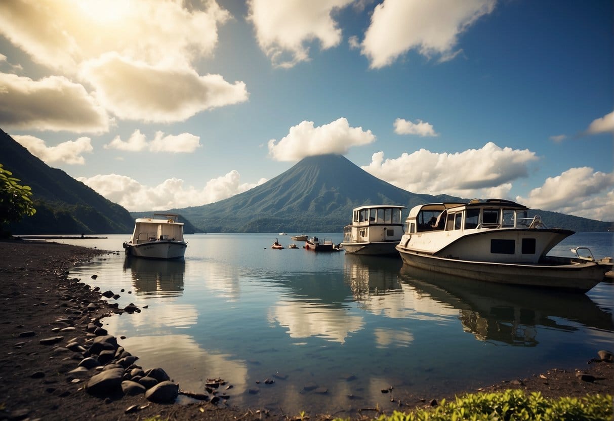 Taal Volcano and Lake: A Geological Marvel of the Philippines 6 Scientists study Taal Volcano and Lake, collecting samples and data. Research equipment and boats are scattered around the area