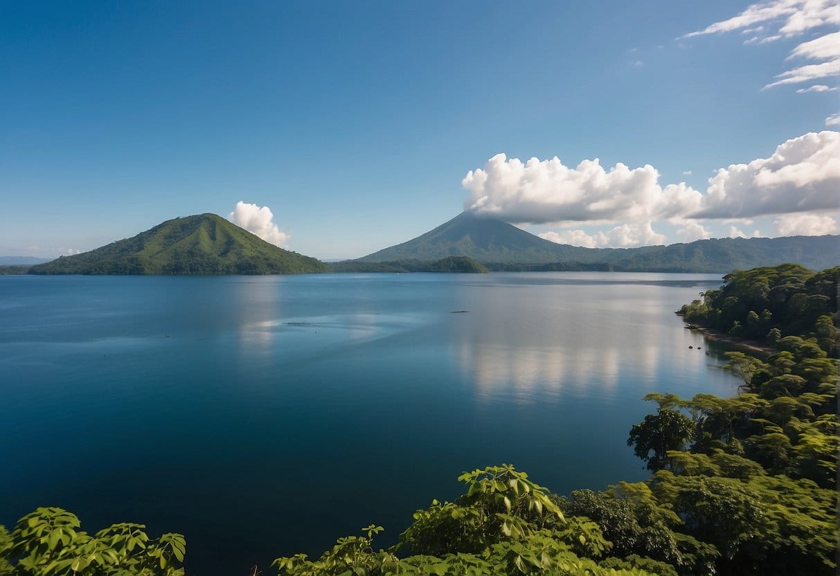 Taal Volcano and Lake: A Geological Marvel of the Philippines 7 Taal Volcano emits smoke as it rises from the center of the lake, surrounded by lush greenery and a clear blue sky